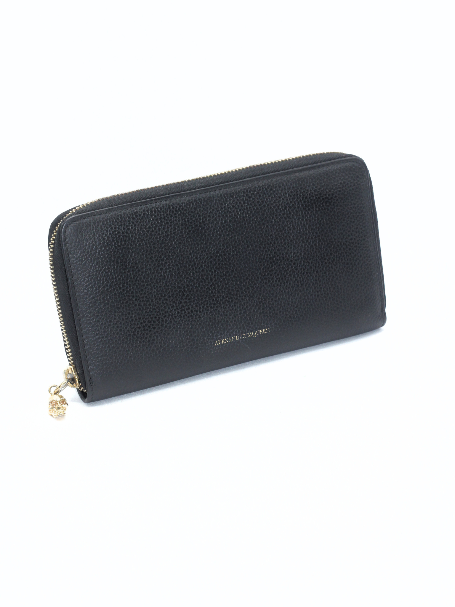 Alexander McQueen Grained Leather Zip-Around Wallet – Black – Shop