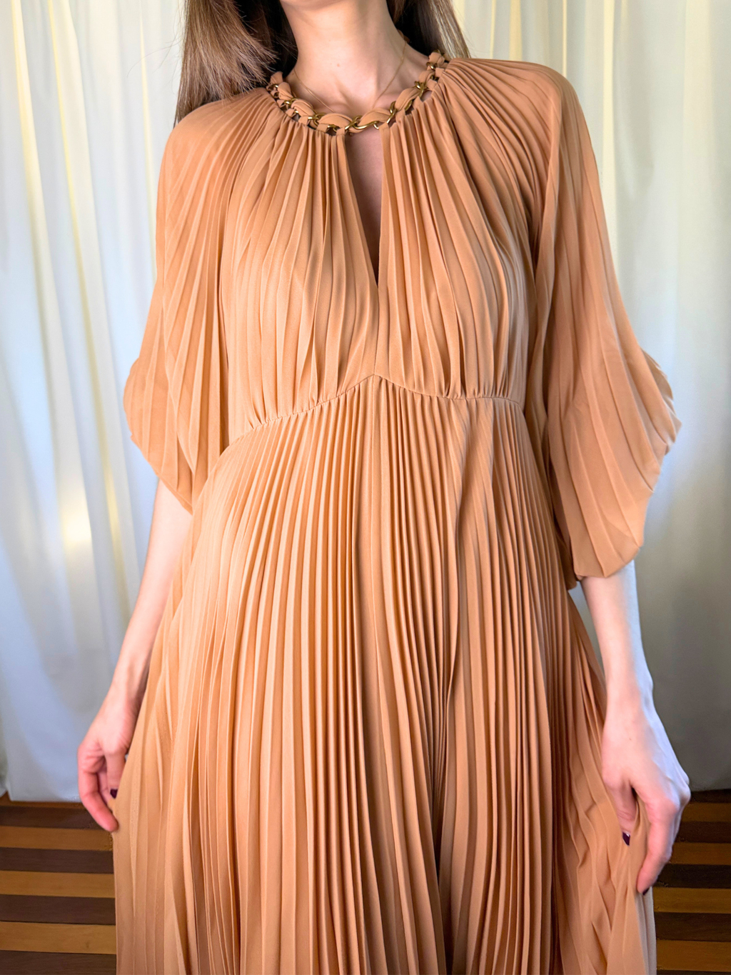Zimmermann Sunray Chain-Embellished Pleated Chiffon Midi Dress – Size 2