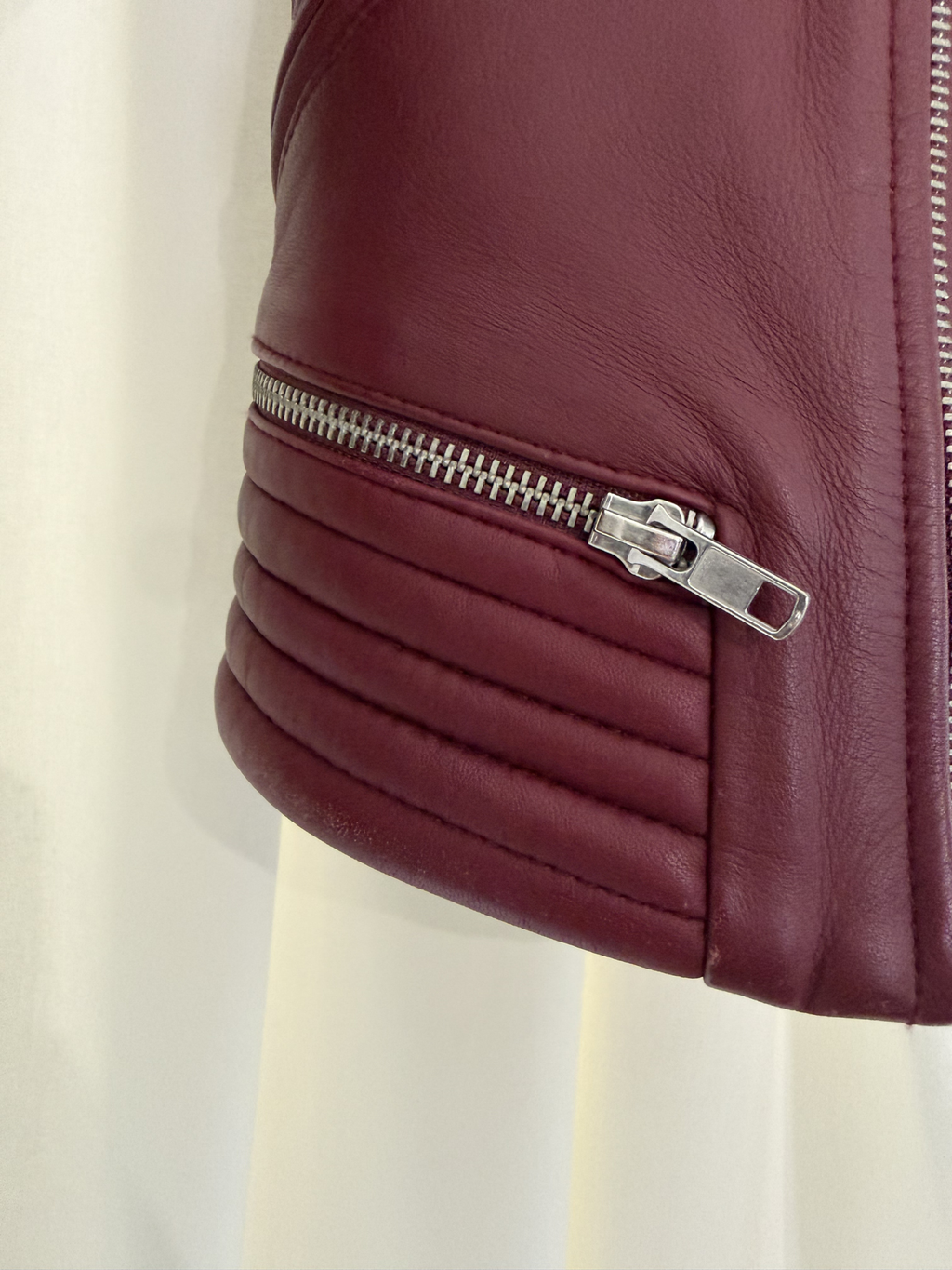 Maje Basalt Lamb Leather Biker Jacket Bordeaux - FR 36, AU 8