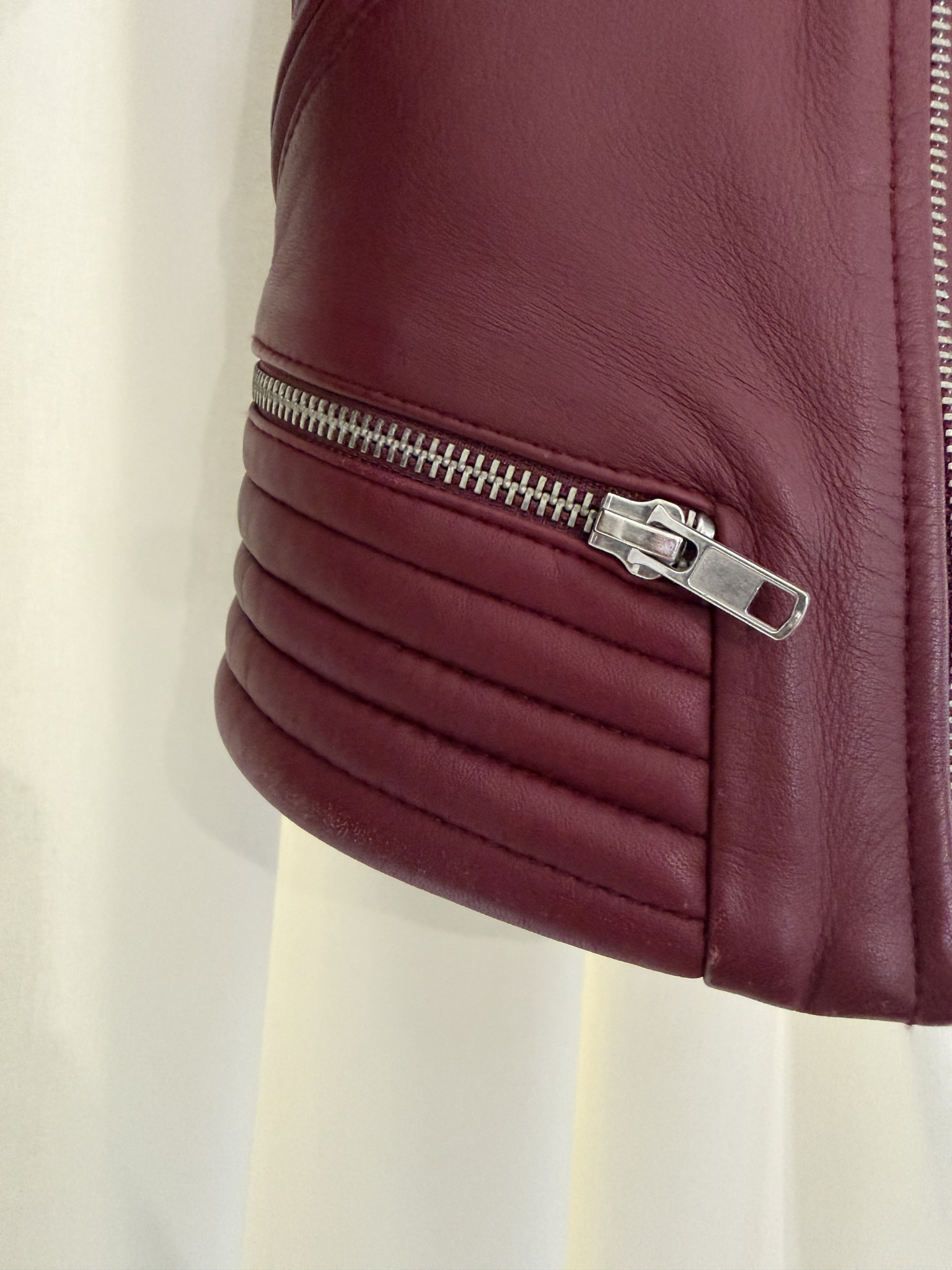Maje Basalt Lamb Leather Biker Jacket Bordeaux - FR 36, AU 8
