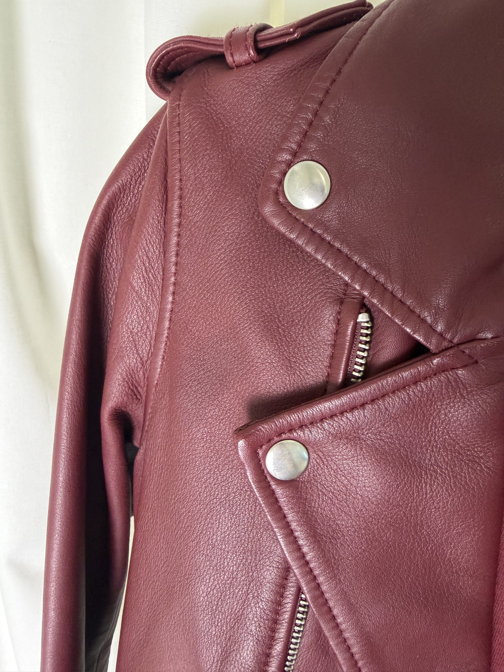 Maje Basalt Lamb Leather Biker Jacket Bordeaux - FR 36, AU 8