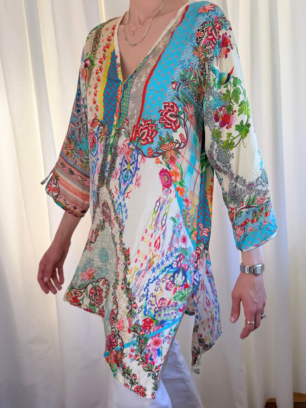 Johnny Was Printed Silk Tunic – Size Medium