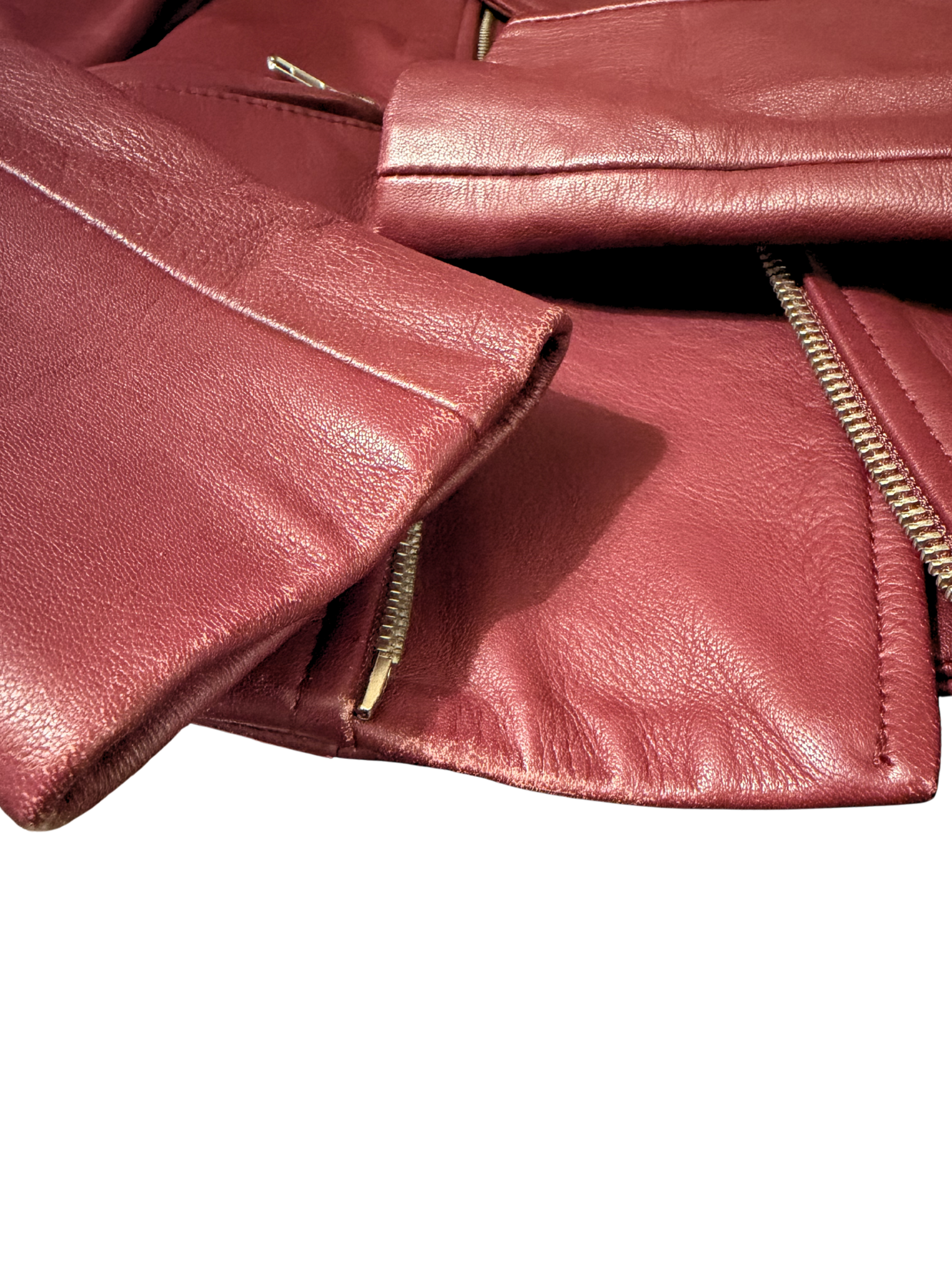 Maje Basalt Lamb Leather Biker Jacket Bordeaux - FR 36, AU 8