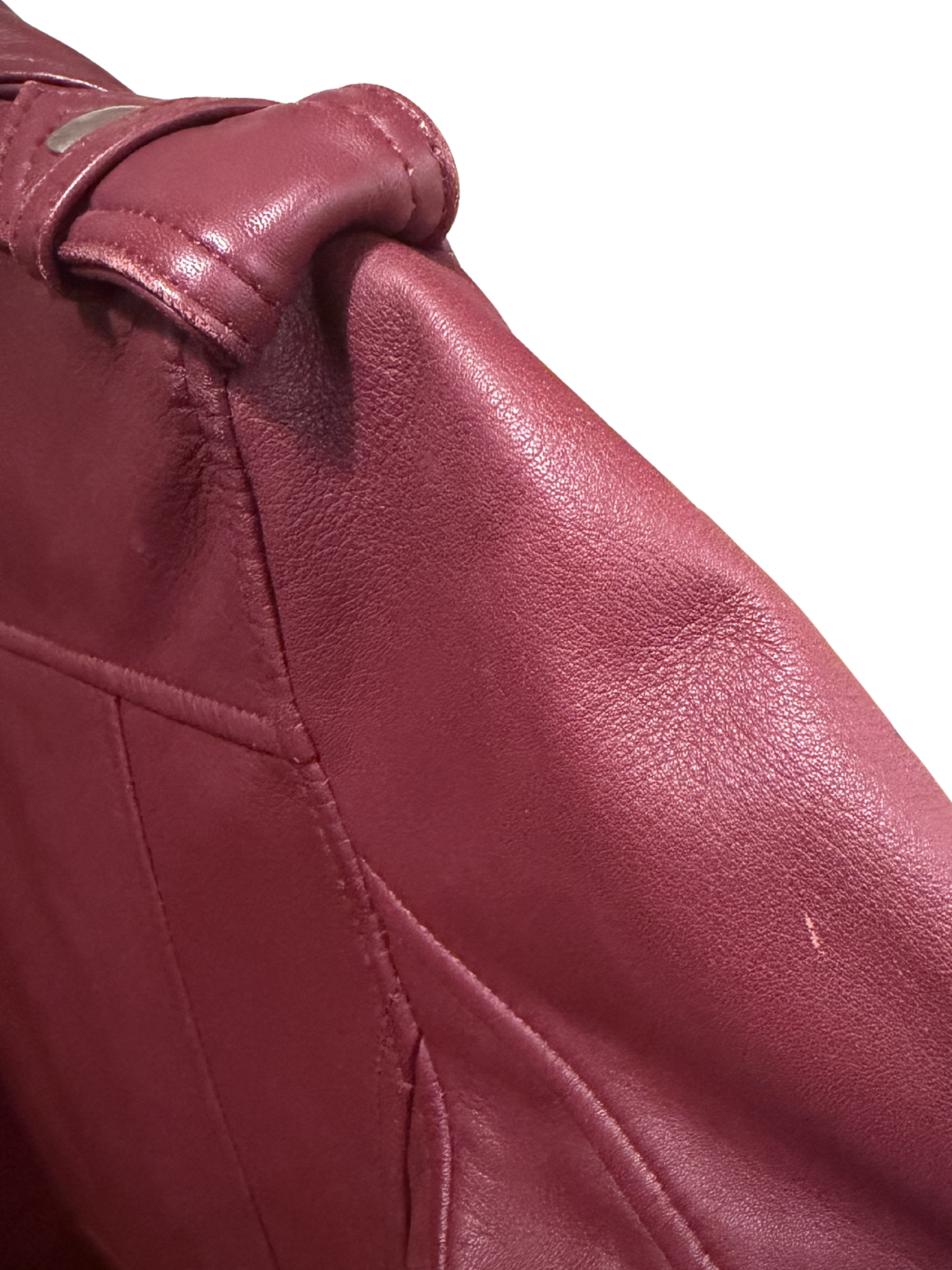 Maje Basalt Lamb Leather Biker Jacket Bordeaux - FR 36, AU 8
