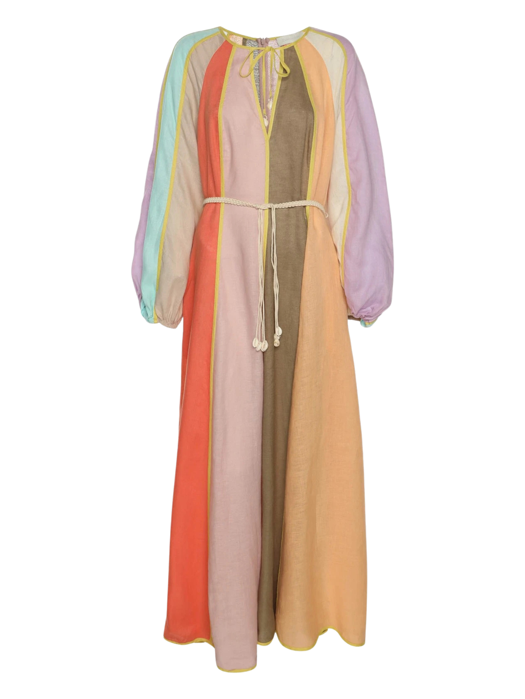 Zimmermann Multicolour Paneled Linen Belted Lola Midi Dress