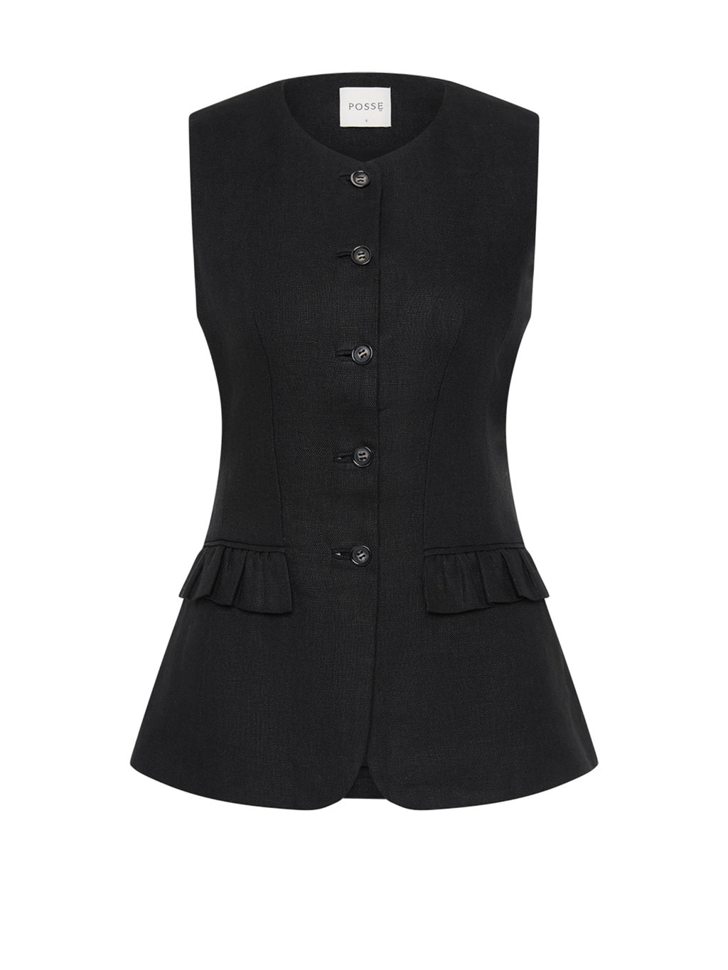 Posse Matilda Ruffled Set - Gilet Vest and Skirt - Black Linen - Small