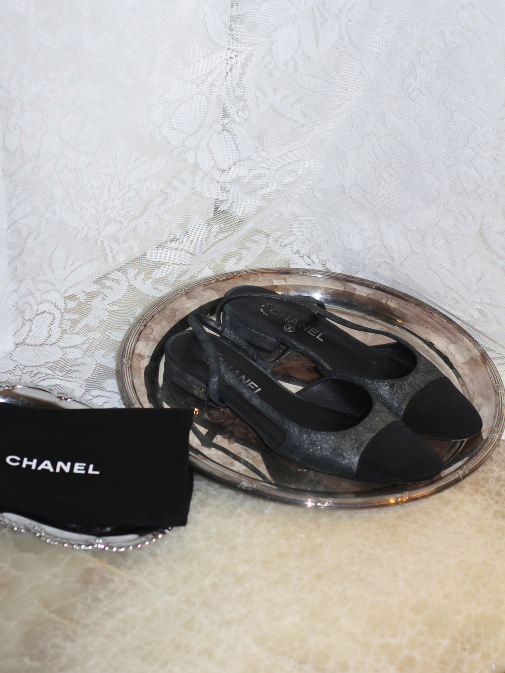 Chanel Sling Back Flat Metallic - Size 39