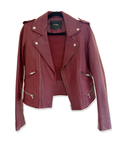 Maje Basalt Lamb Leather Biker Jacket Bordeaux - FR 36, AU 8