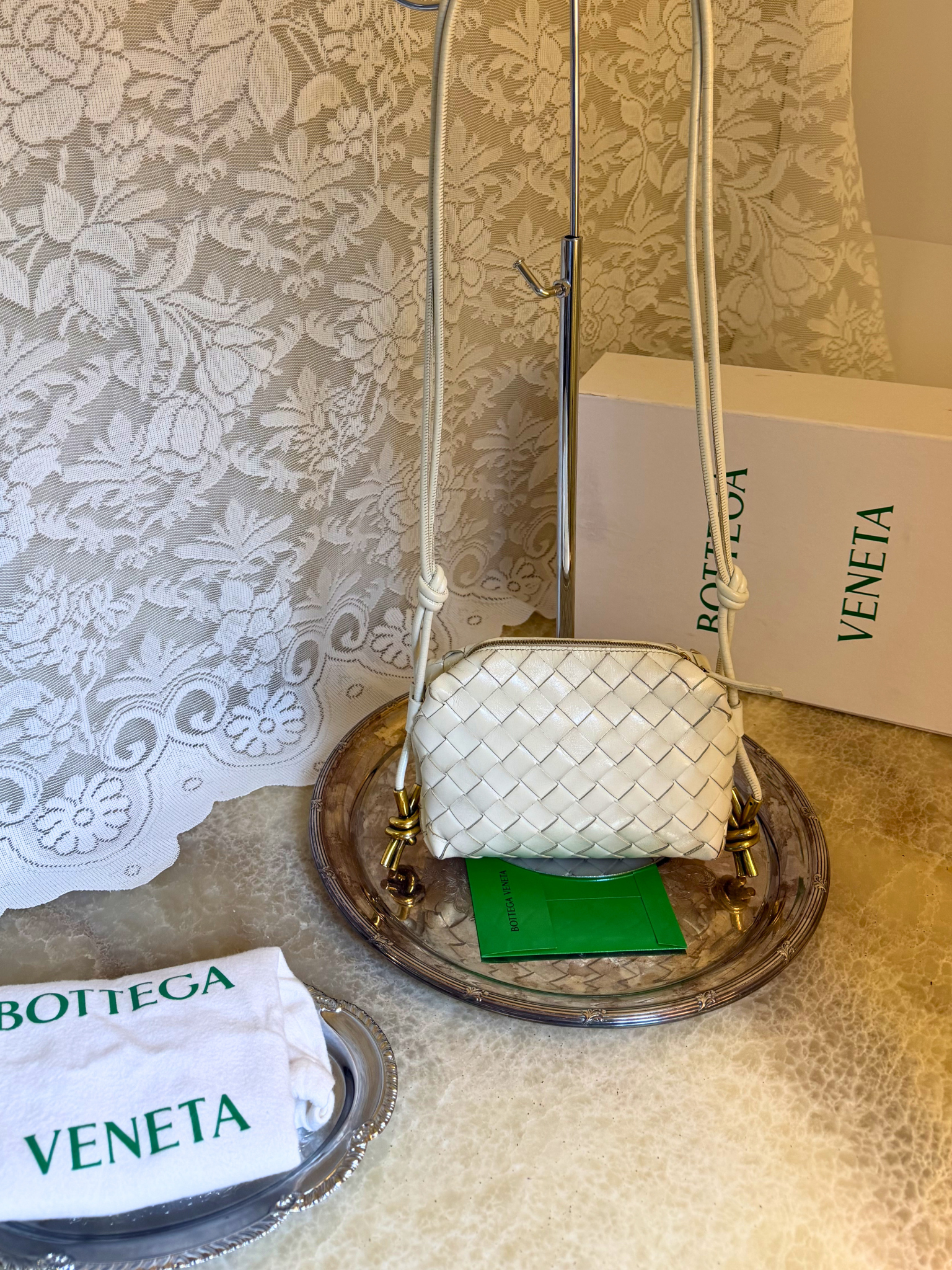 Bottega Veneta Mini Loop Knots Bag in White