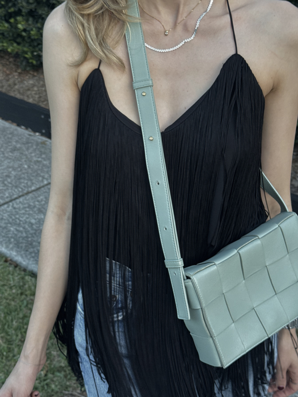 Bottega Veneta Calfskin Intreccio Cassette Bag in Teal Washed