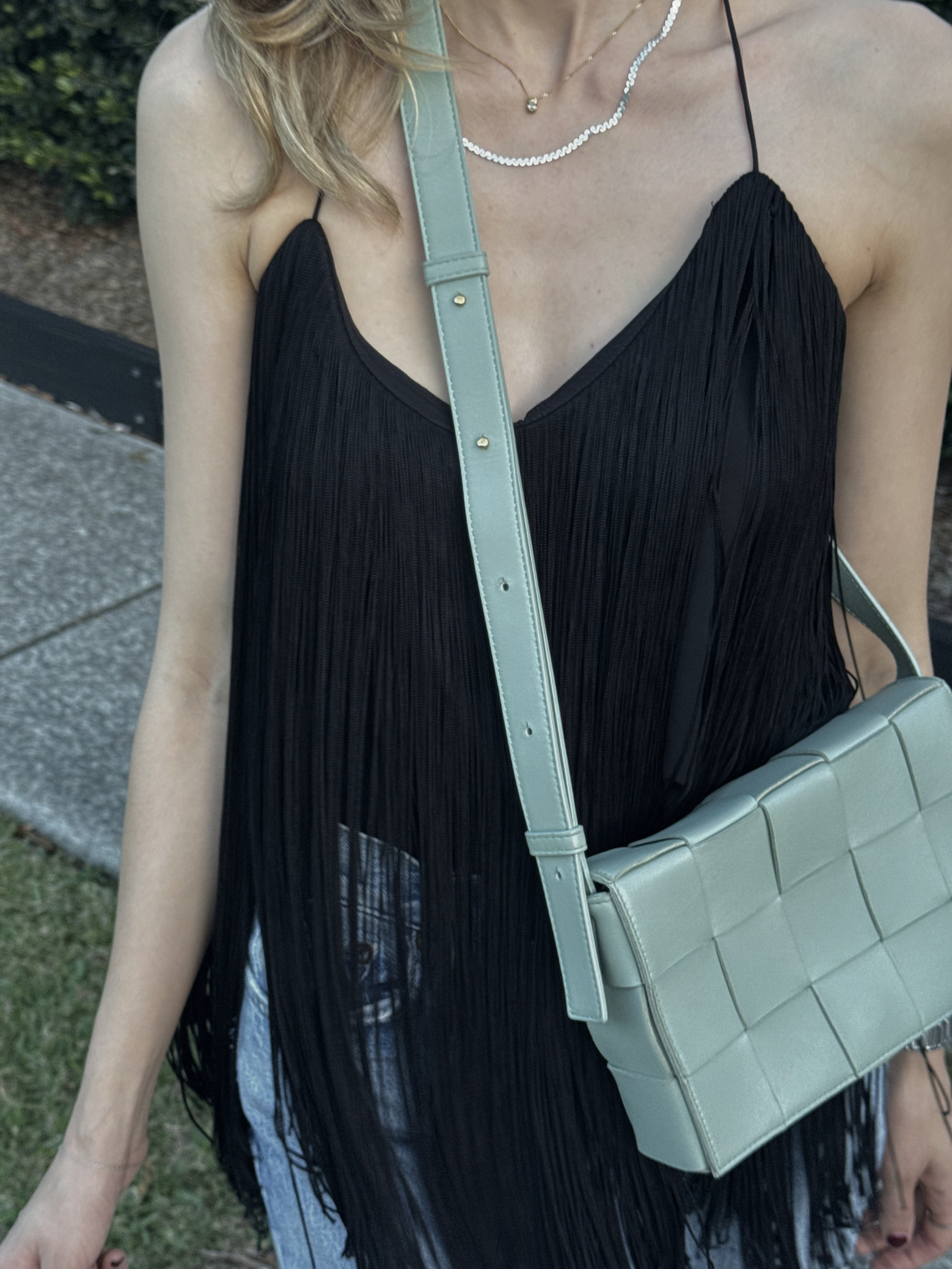 Bottega Veneta Calfskin Intreccio Cassette Bag in Teal Washed