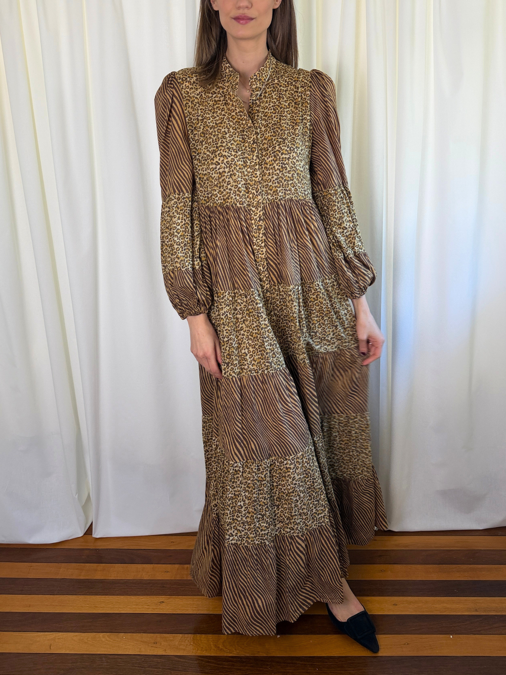 Zimmermann Empire Tiered Animal Print Maxi Dress - Size 2