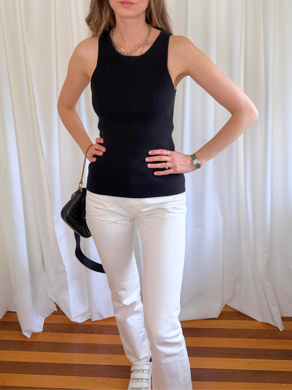 ANNA QUAN Ribbed Knit Tank - Black - Size 12