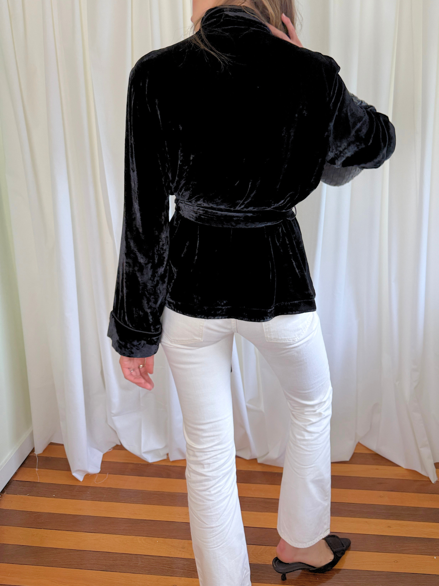Equipment Femme Black Silk Blend Velvet Wrap Jacket - Size Medium