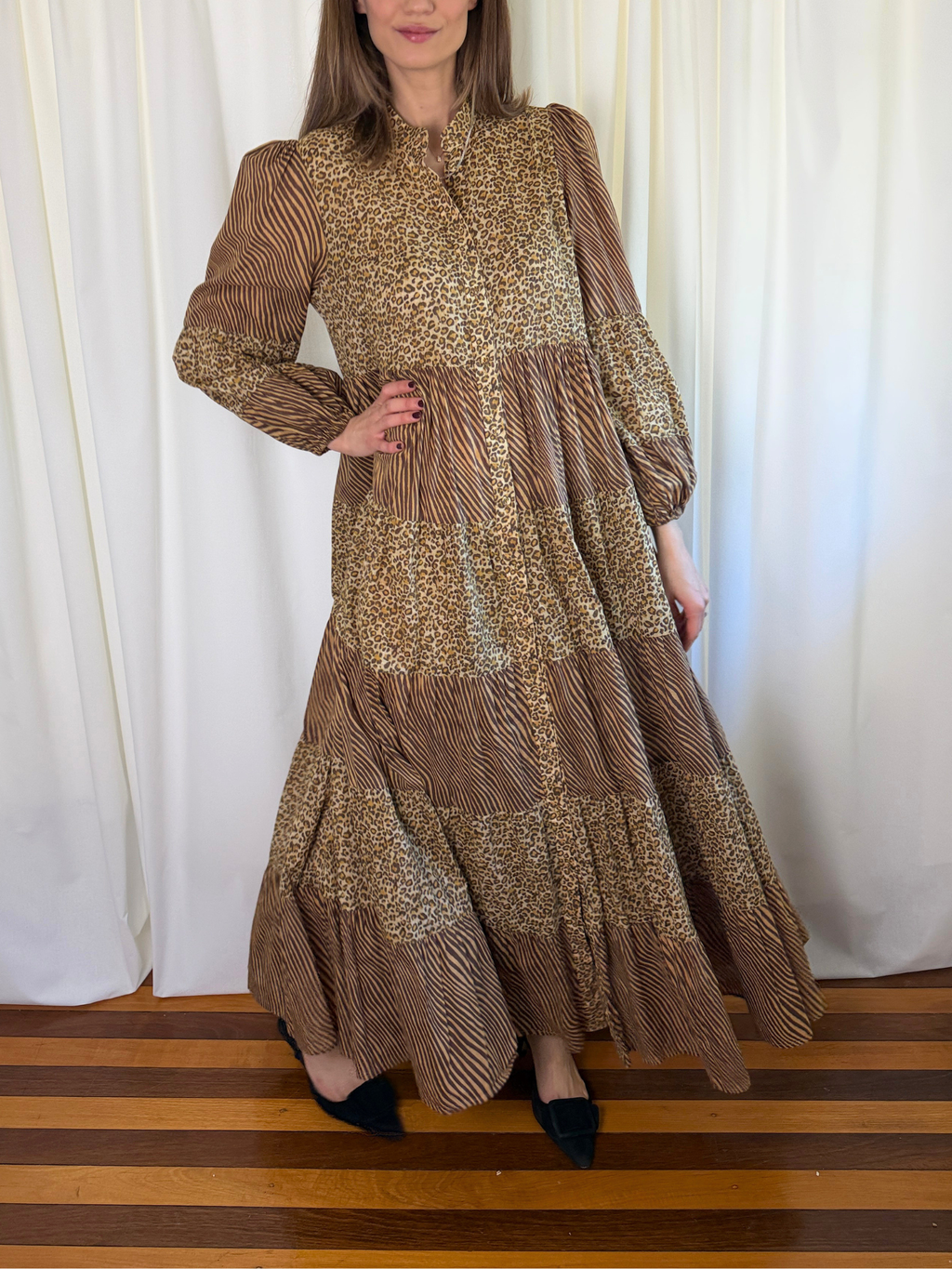 Zimmermann Empire Tiered Animal Print Maxi Dress - Size 2