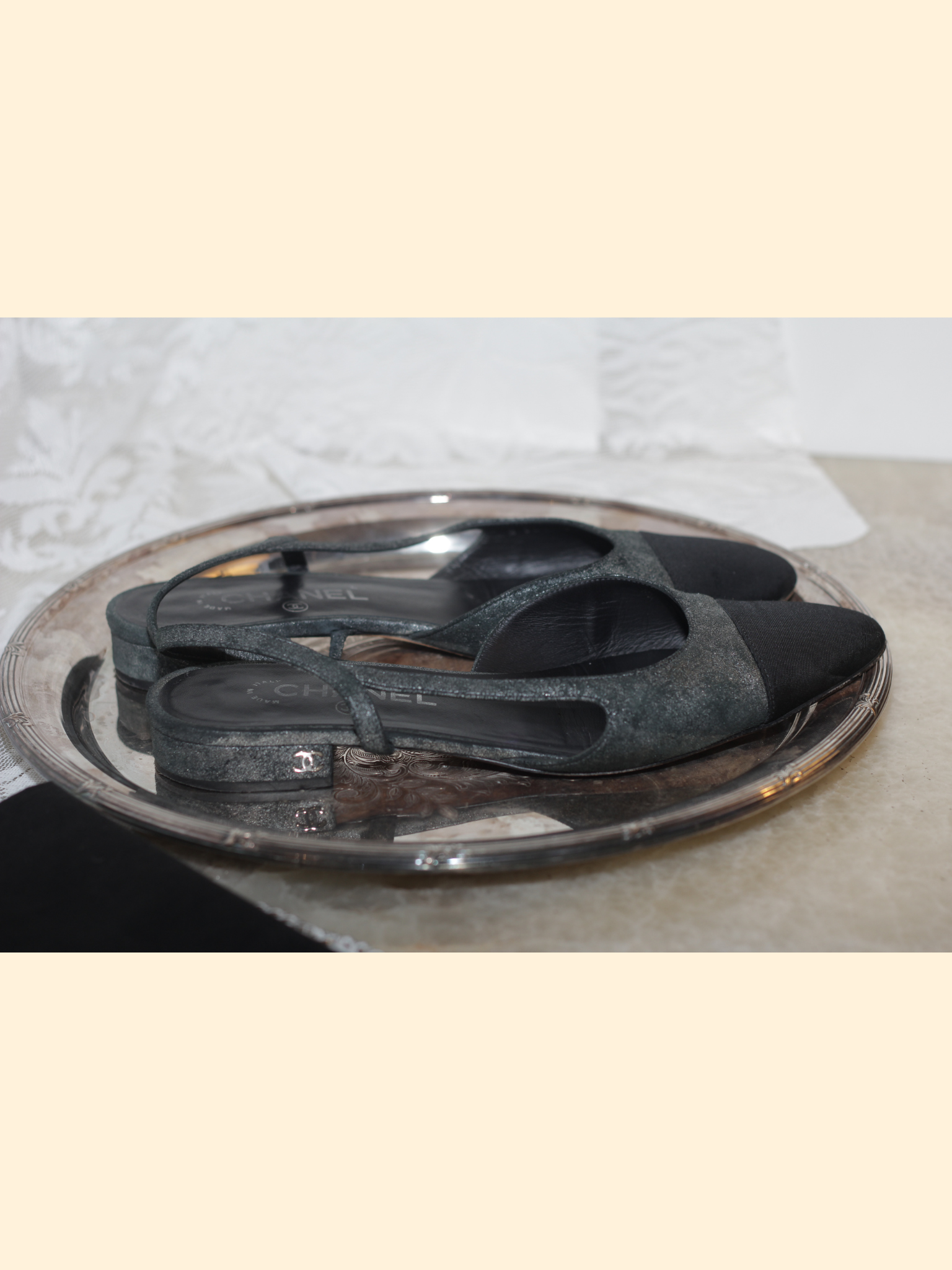 Chanel Sling Back Flat Metallic - Size 39