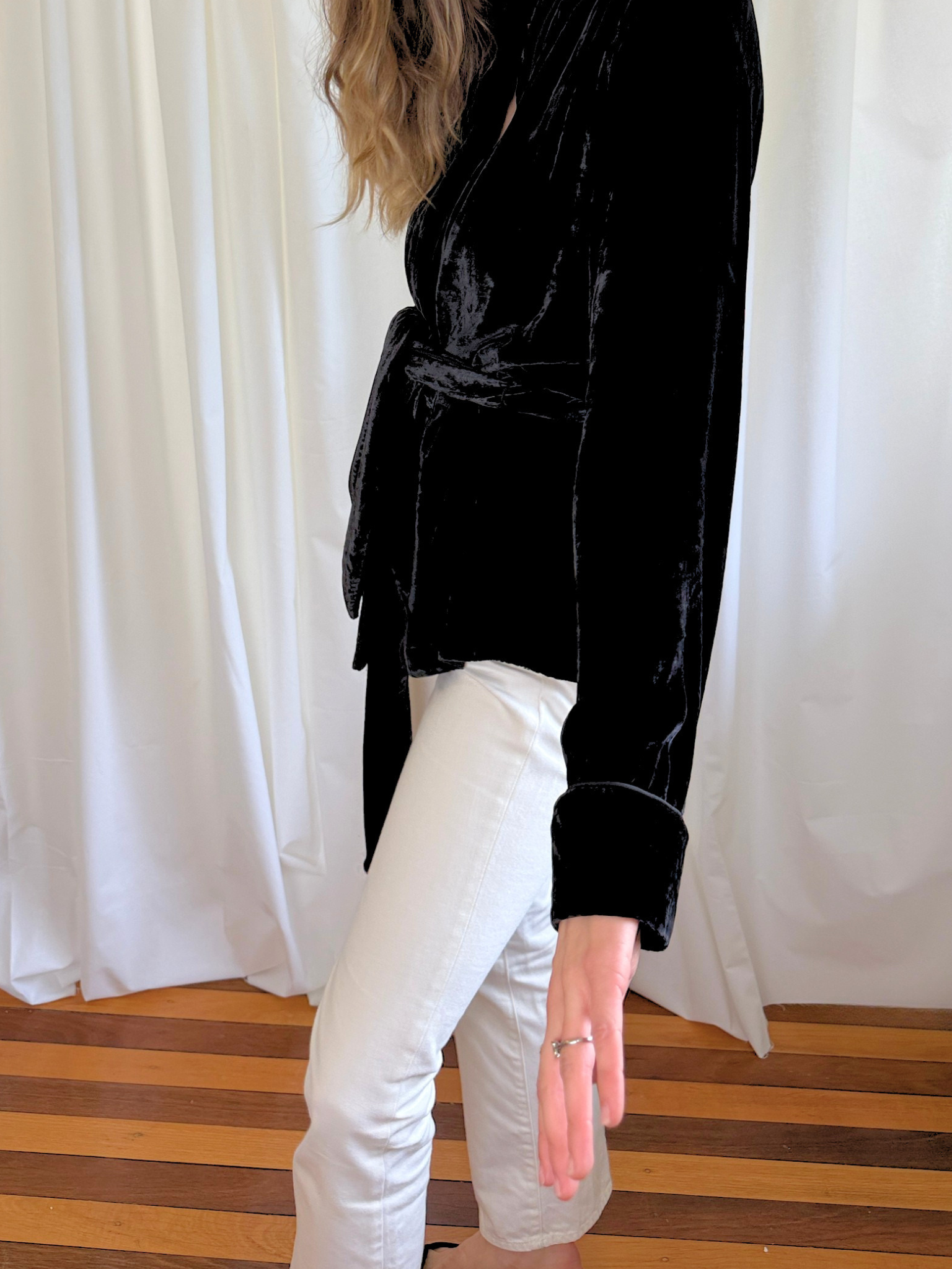 Equipment Femme Black Silk Blend Velvet Wrap Jacket - Size Medium