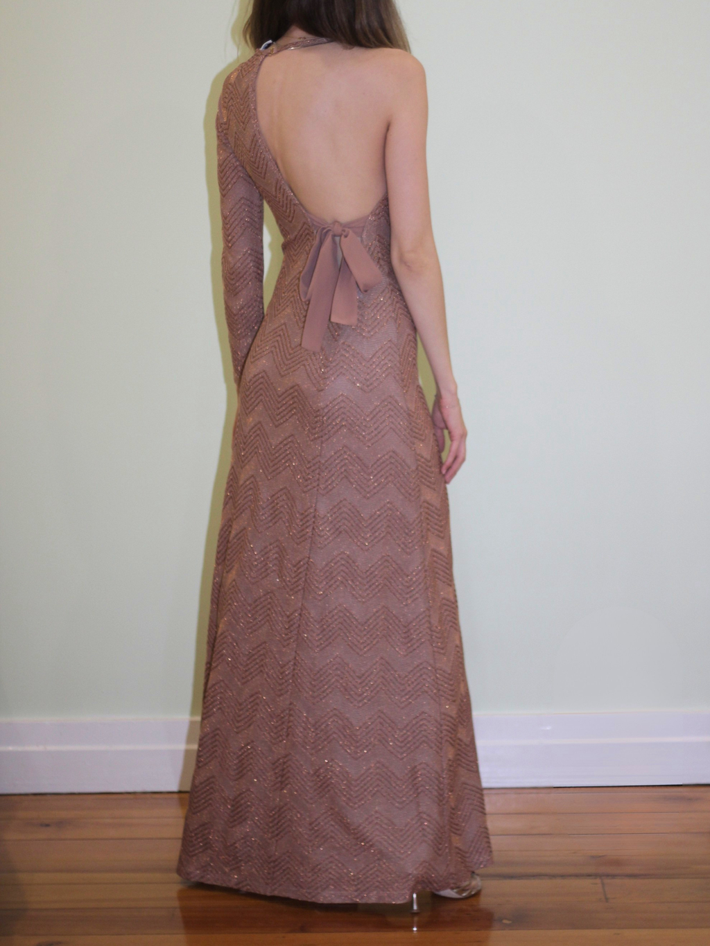 M Missoni Chevron One Shoulder Metallic Maxi Dress - Size XS