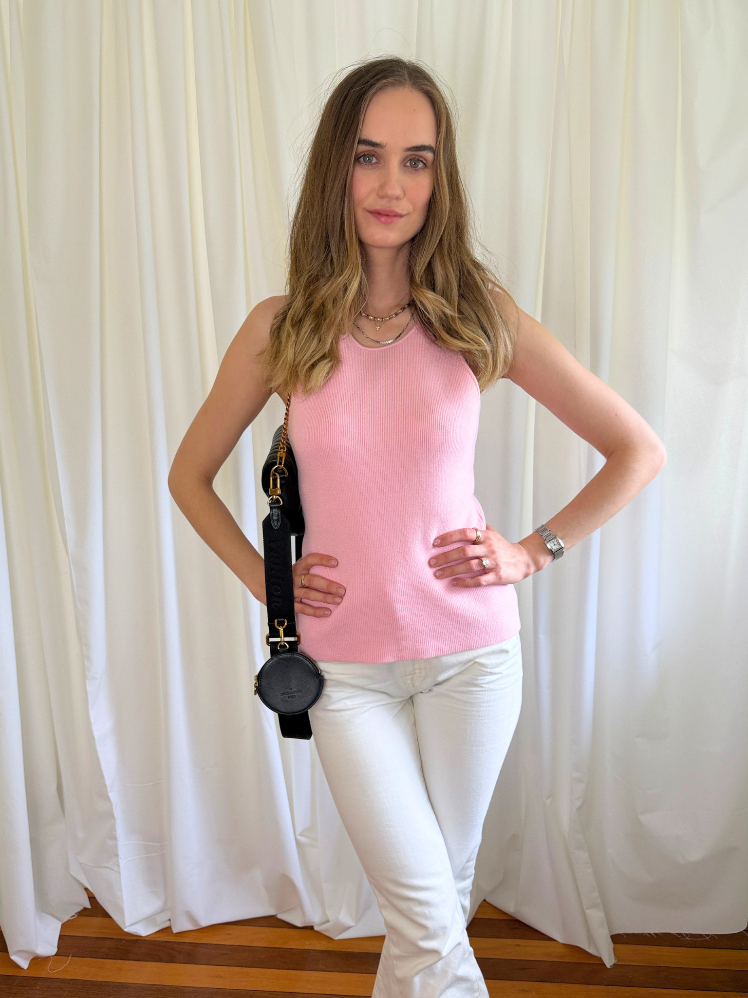 ANNA QUAN Ribbed Knit Tank - Pink - Size 12