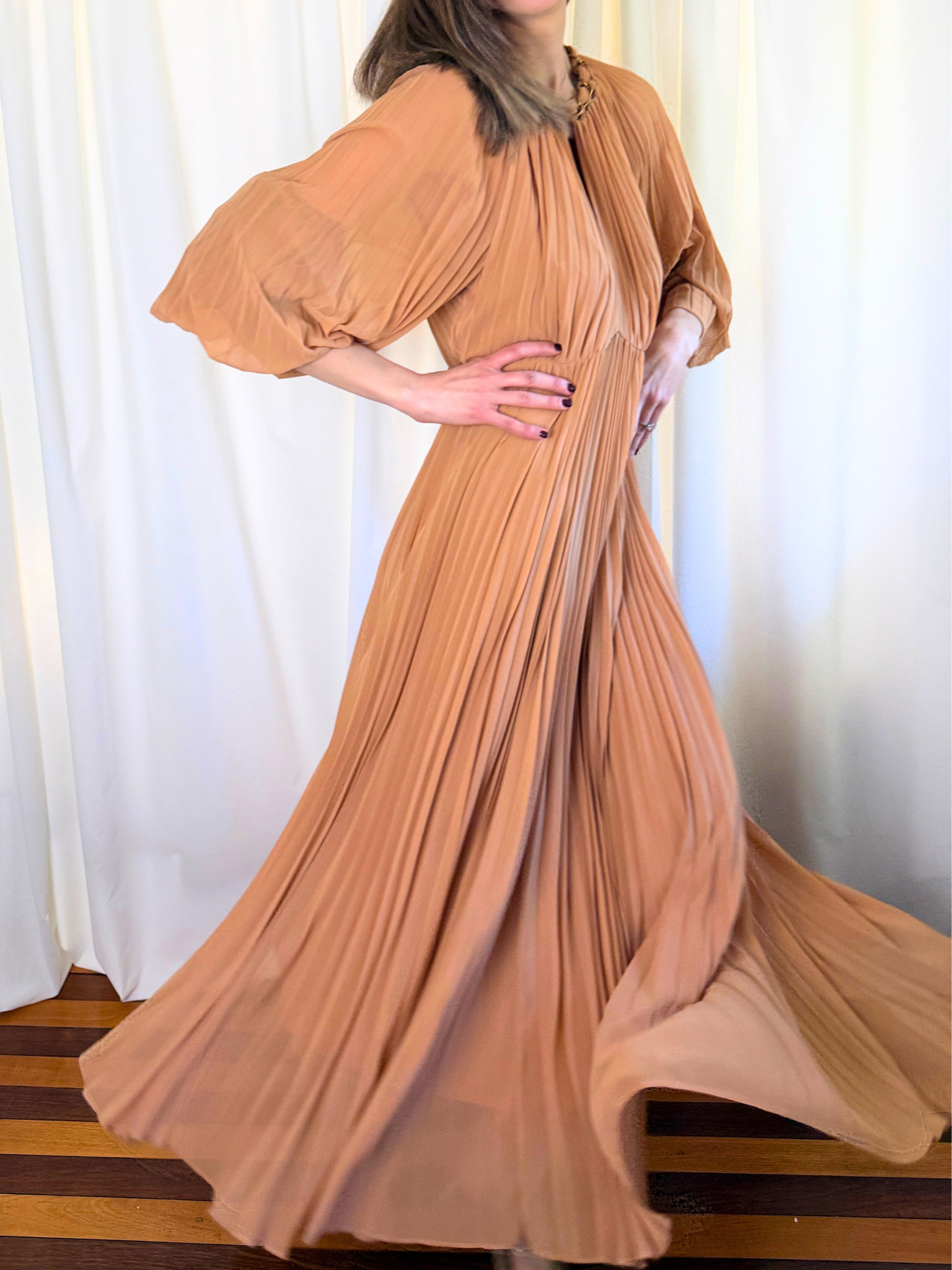 Zimmermann Sunray Chain-Embellished Pleated Chiffon Midi Dress – Size 2