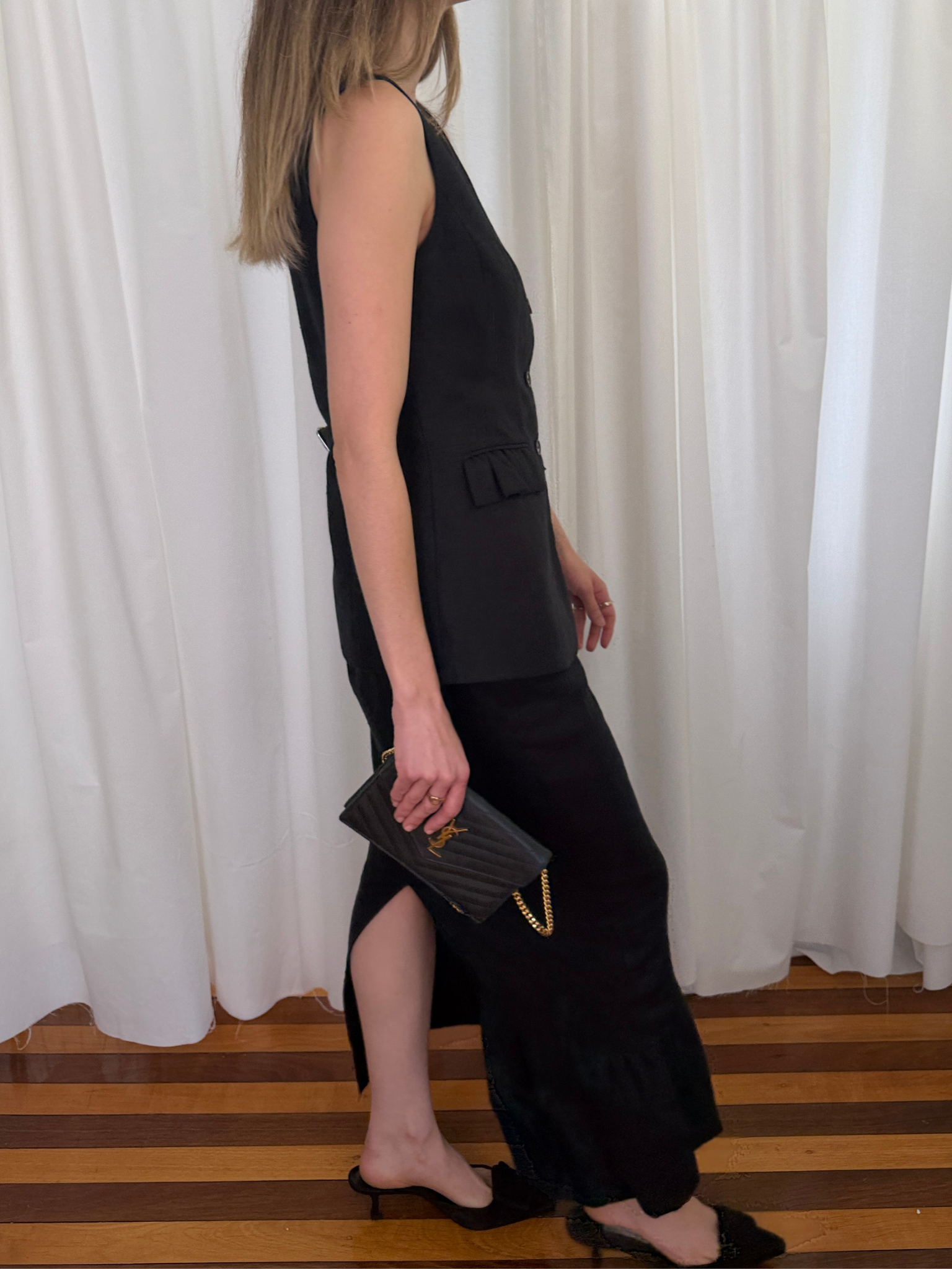 Posse Matilda Ruffled Set - Gilet Vest and Skirt - Black Linen - Small