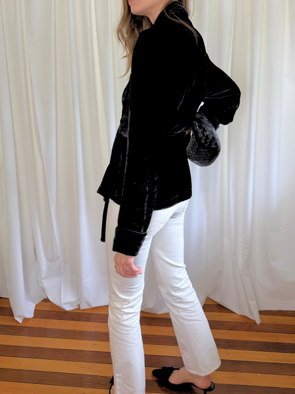Equipment Femme Black Silk Blend Velvet Wrap Jacket - Size Medium