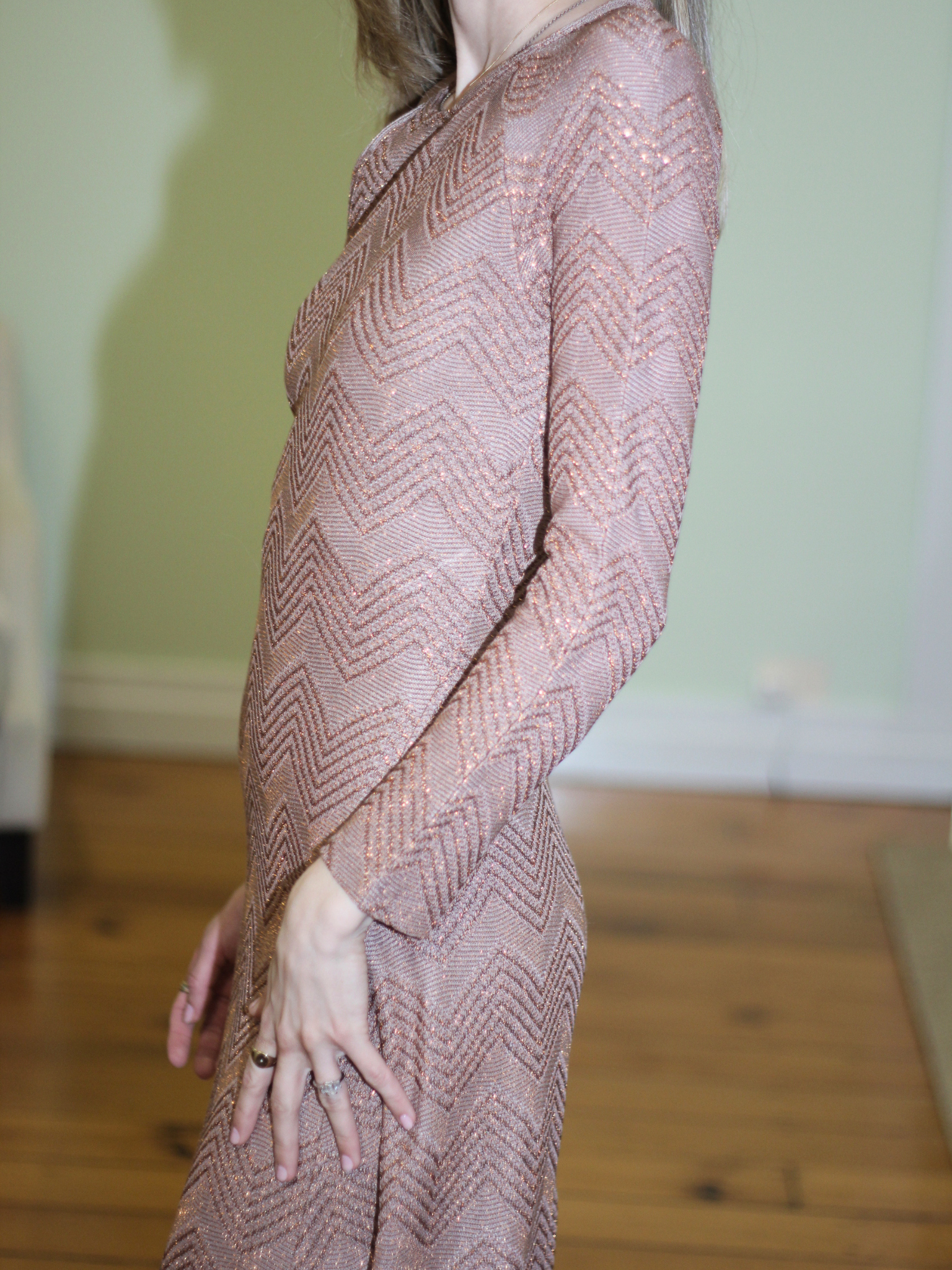 M Missoni Chevron One Shoulder Metallic Maxi Dress - Size XS