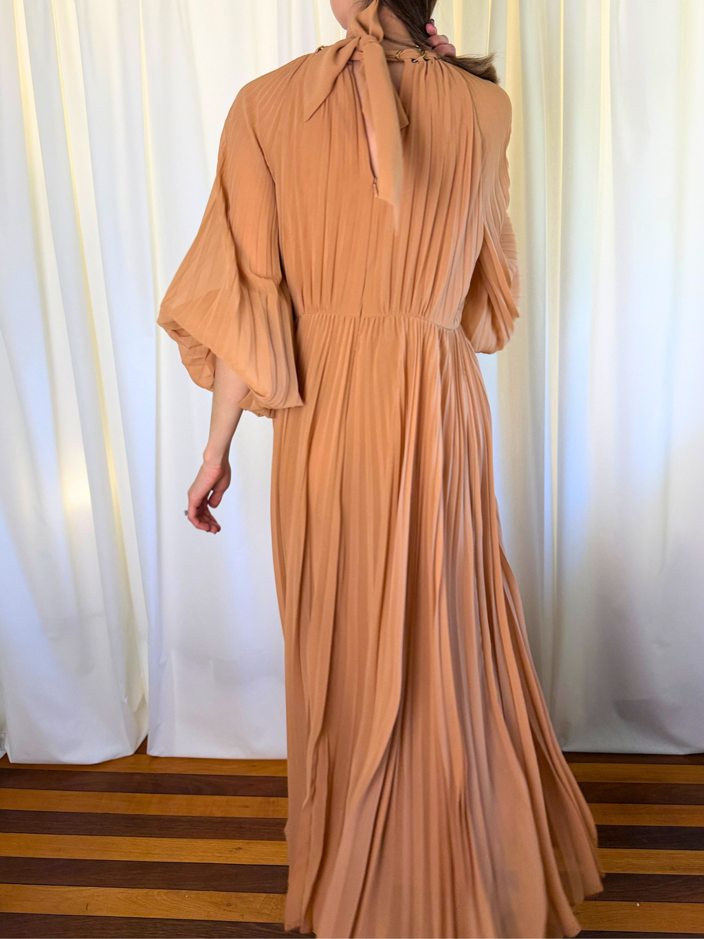 Zimmermann Sunray Chain-Embellished Pleated Chiffon Midi Dress – Size 2