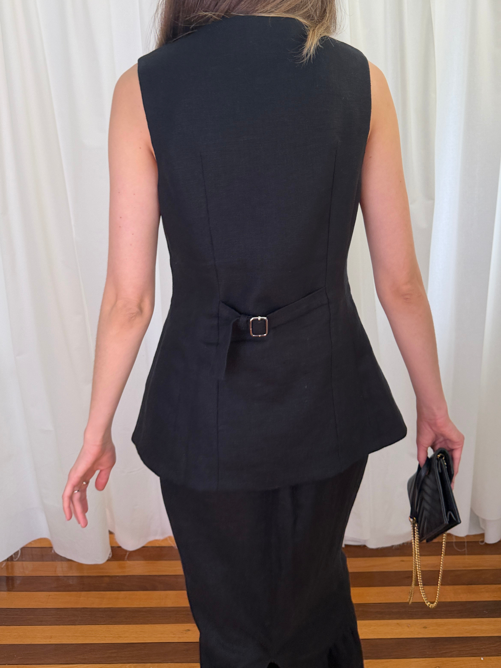 Posse Matilda Ruffled Set - Gilet Vest and Skirt - Black Linen - Small