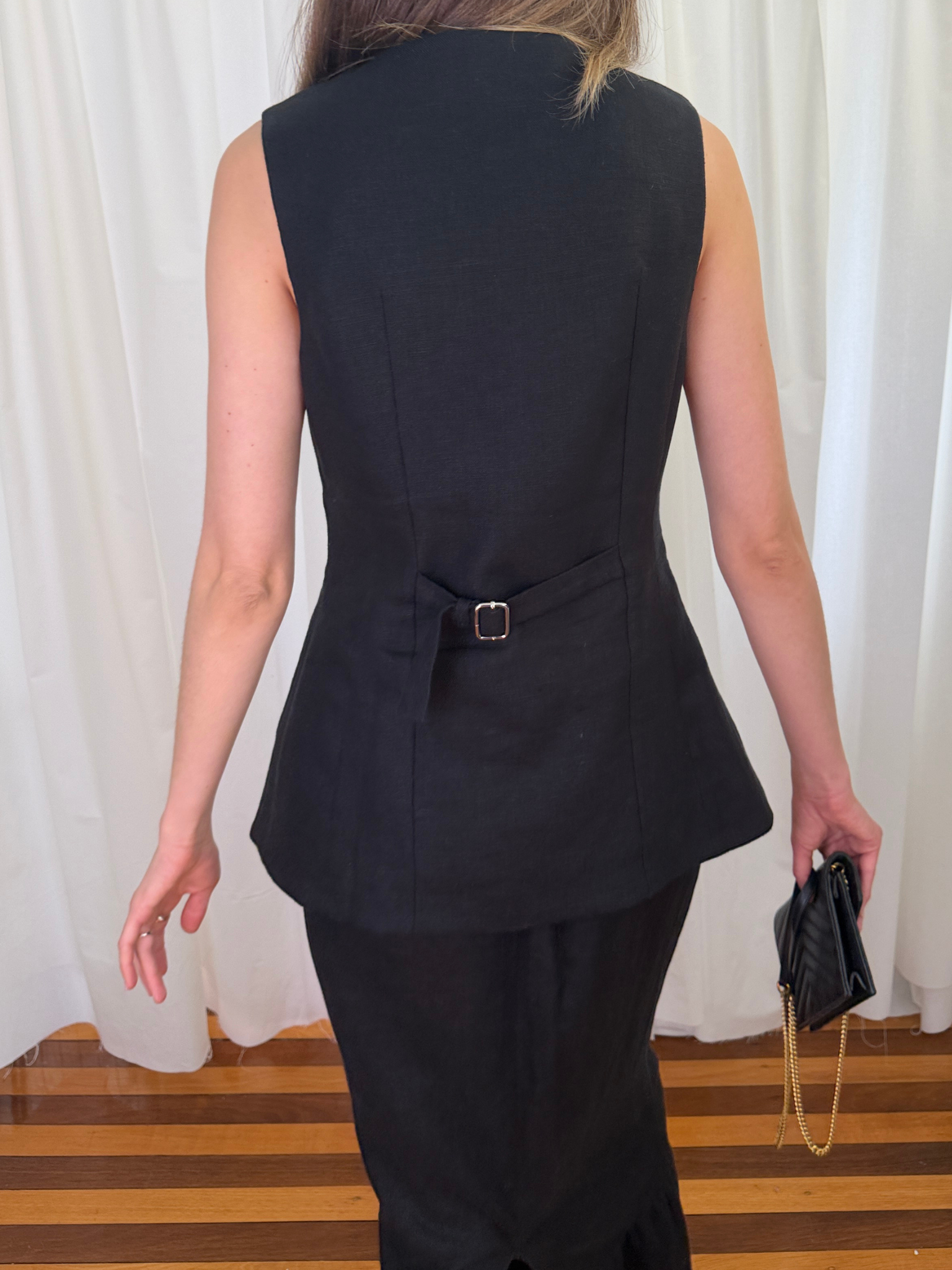 Posse Matilda Ruffled Set - Gilet Vest and Skirt - Black Linen - Small