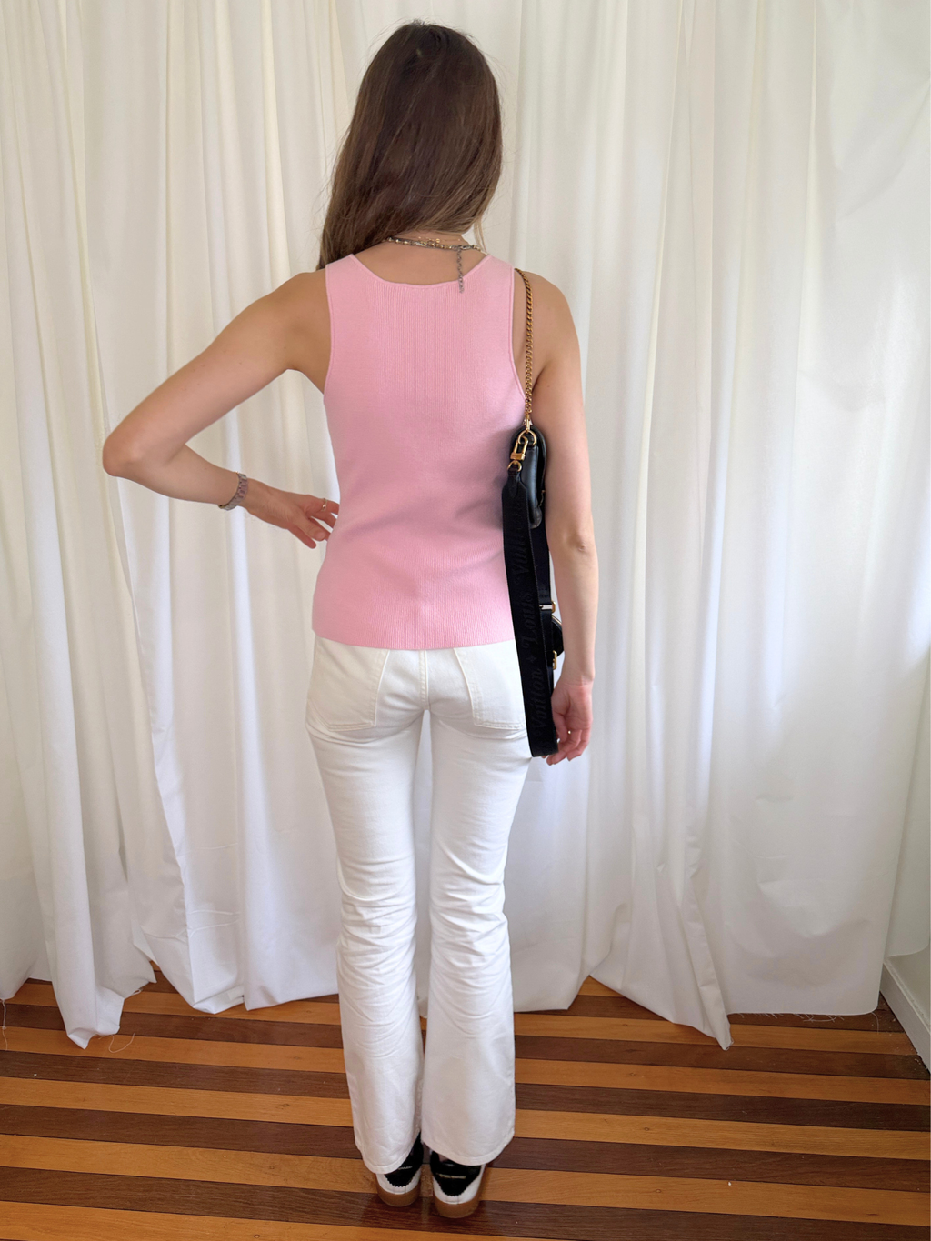ANNA QUAN Ribbed Knit Tank - Pink - Size 12