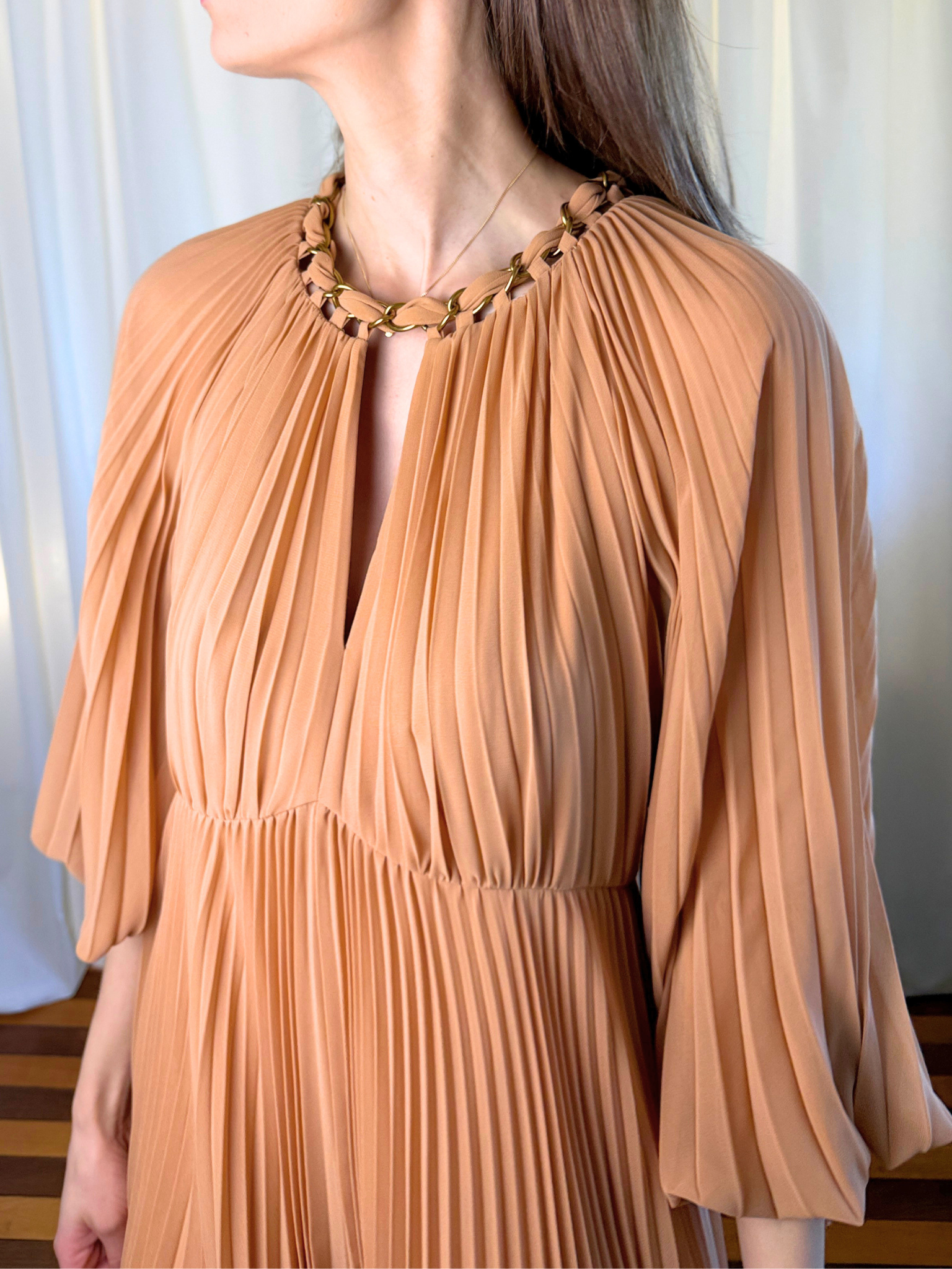 Zimmermann Sunray Chain-Embellished Pleated Chiffon Midi Dress – Size 2