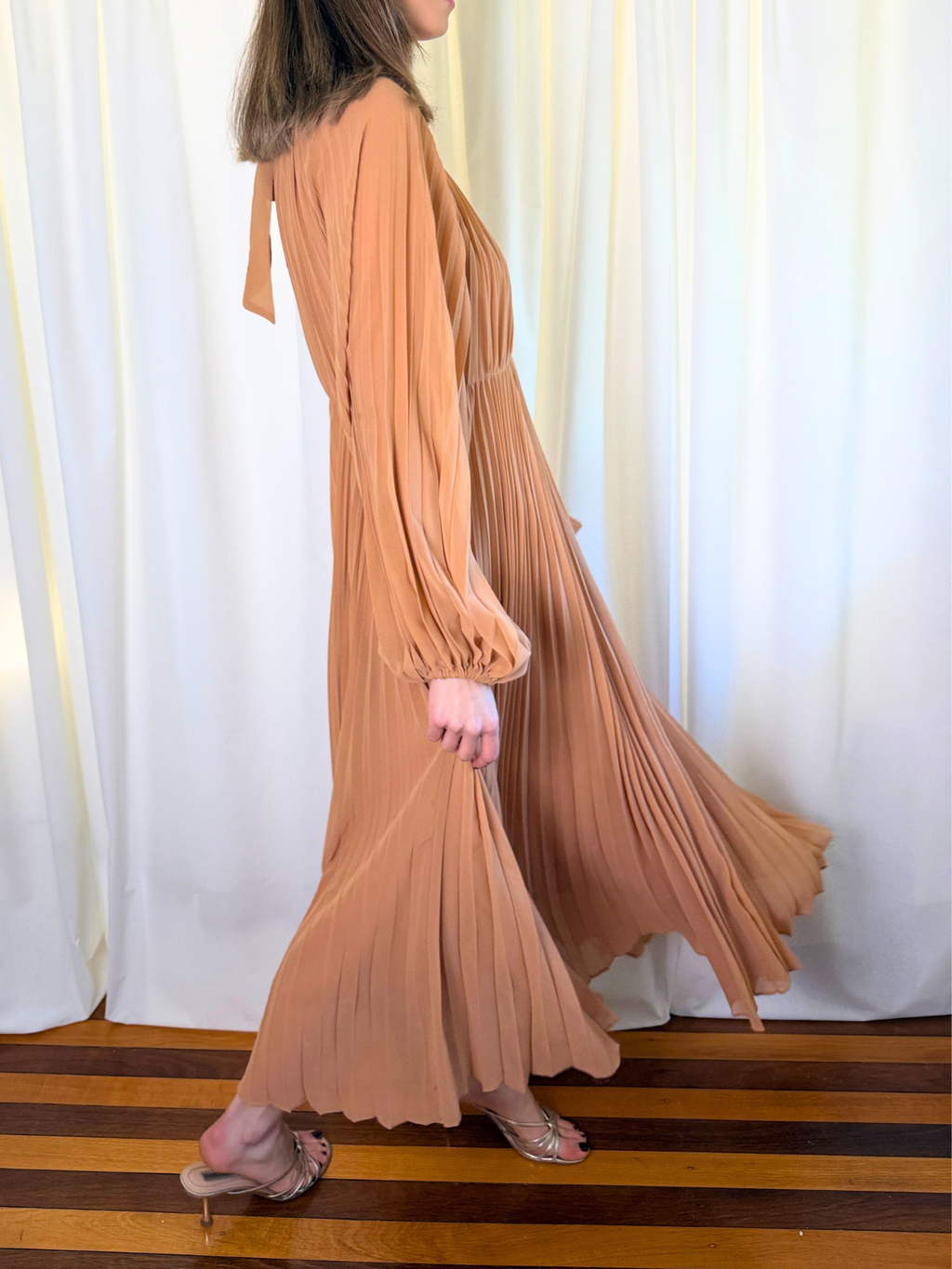 Zimmermann Sunray Chain-Embellished Pleated Chiffon Midi Dress – Size 2