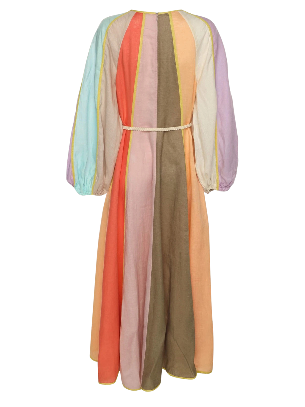 Zimmermann Multicolour Paneled Linen Belted Lola Midi Dress