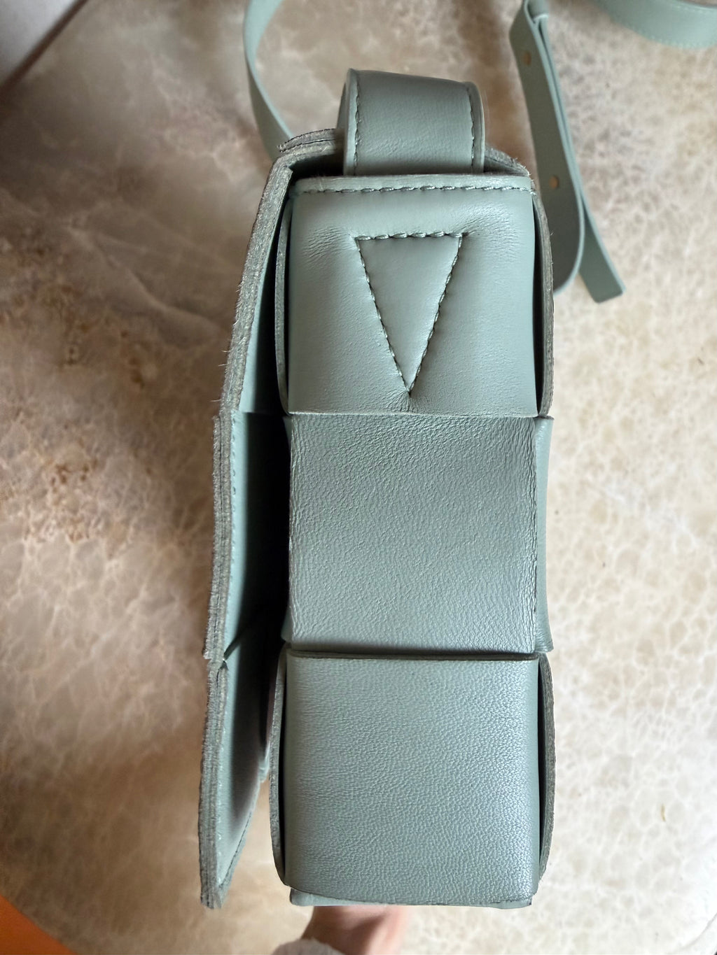 Bottega Veneta Calfskin Intreccio Cassette Bag in Teal Washed