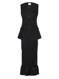 Posse Matilda Ruffled Set - Gilet Vest and Skirt - Black Linen - Small