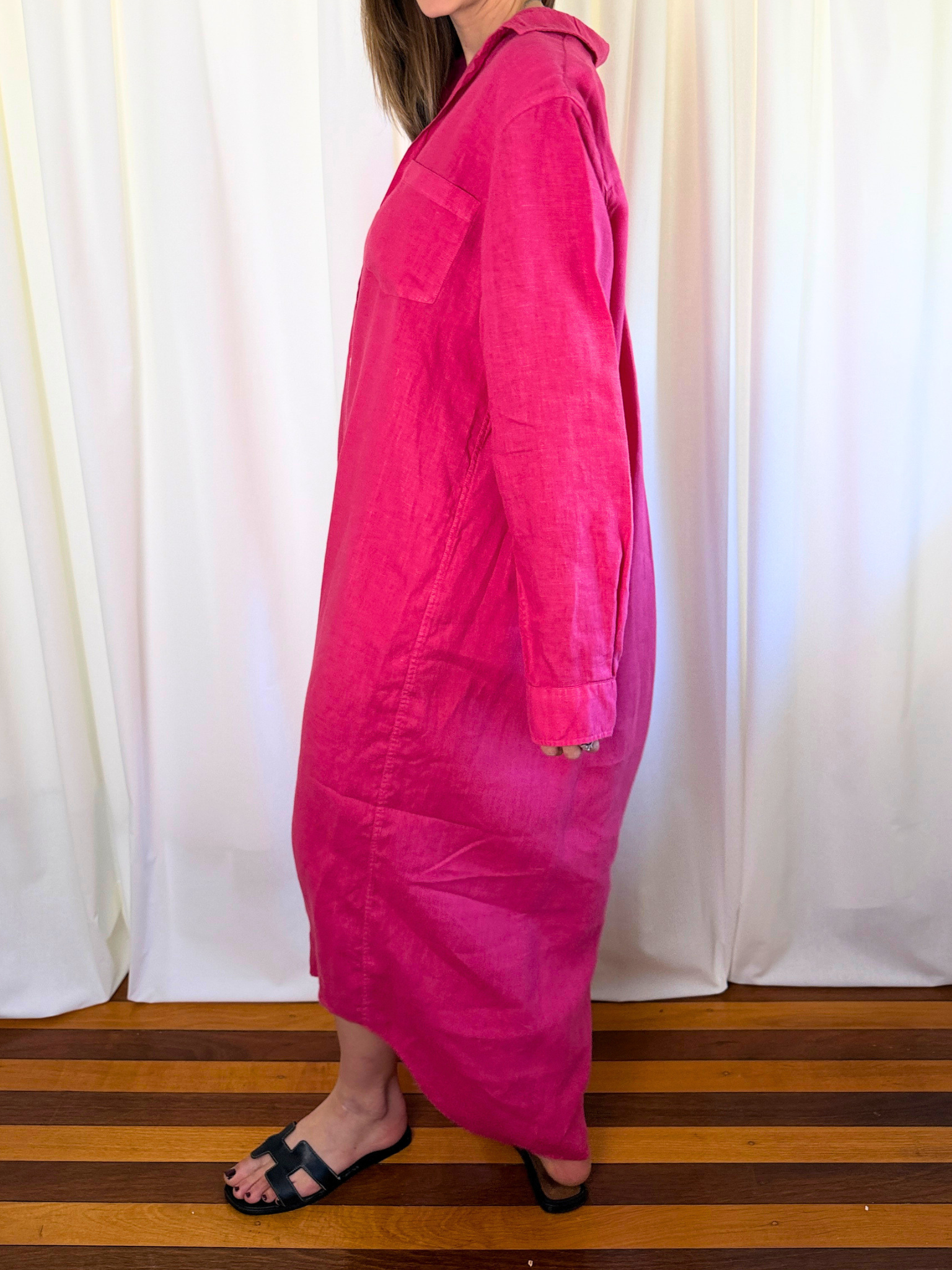 Frank & Eileen - Rory Washed Linen Maxi Shirtdress – Raspberry Pink - Size Large