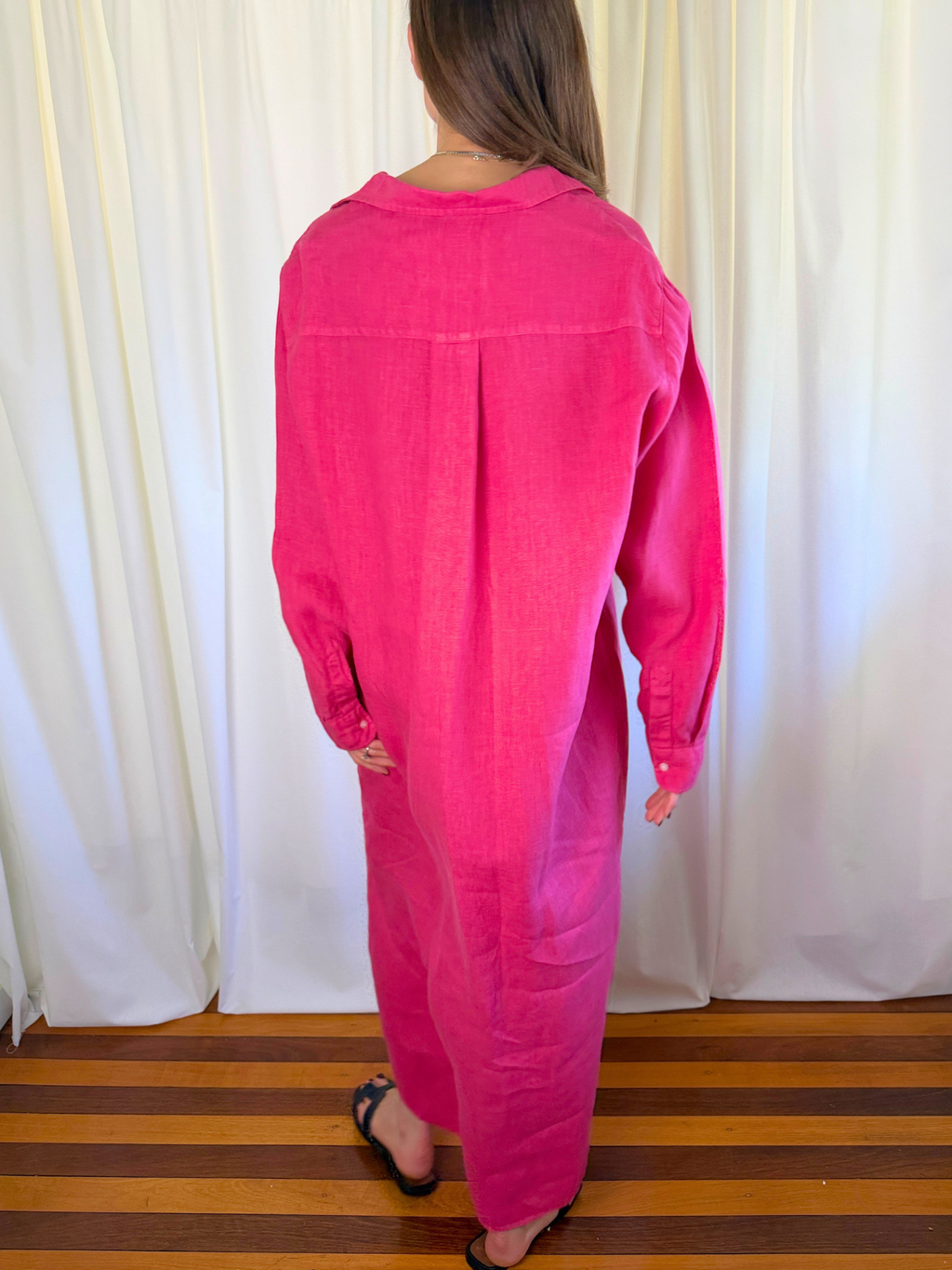 Frank & Eileen - Rory Washed Linen Maxi Shirtdress – Raspberry Pink - Size Large