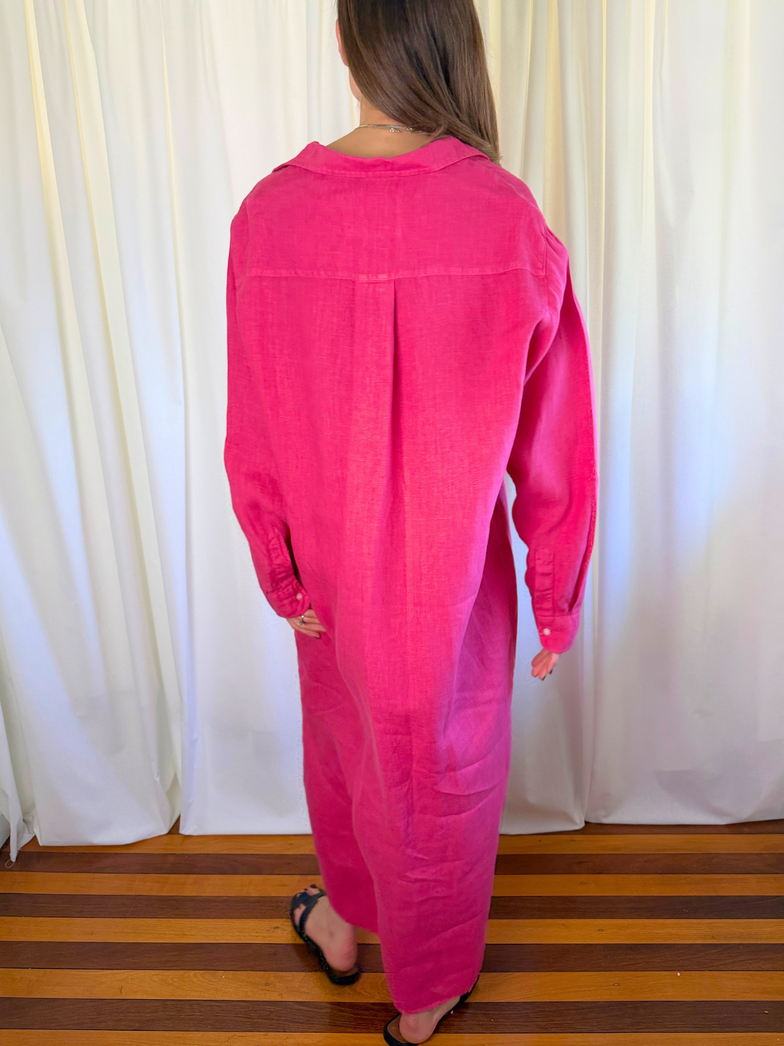 Frank & Eileen - Rory Washed Linen Maxi Shirtdress – Raspberry Pink - Size Large