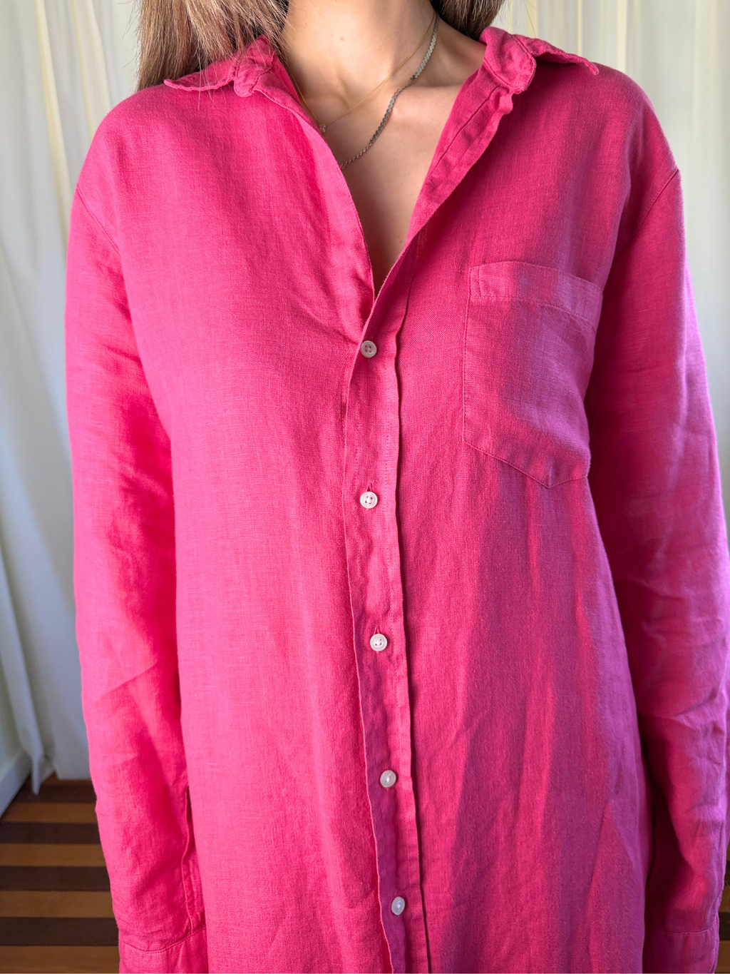 Frank & Eileen - Rory Washed Linen Maxi Shirtdress – Raspberry Pink - Size Large
