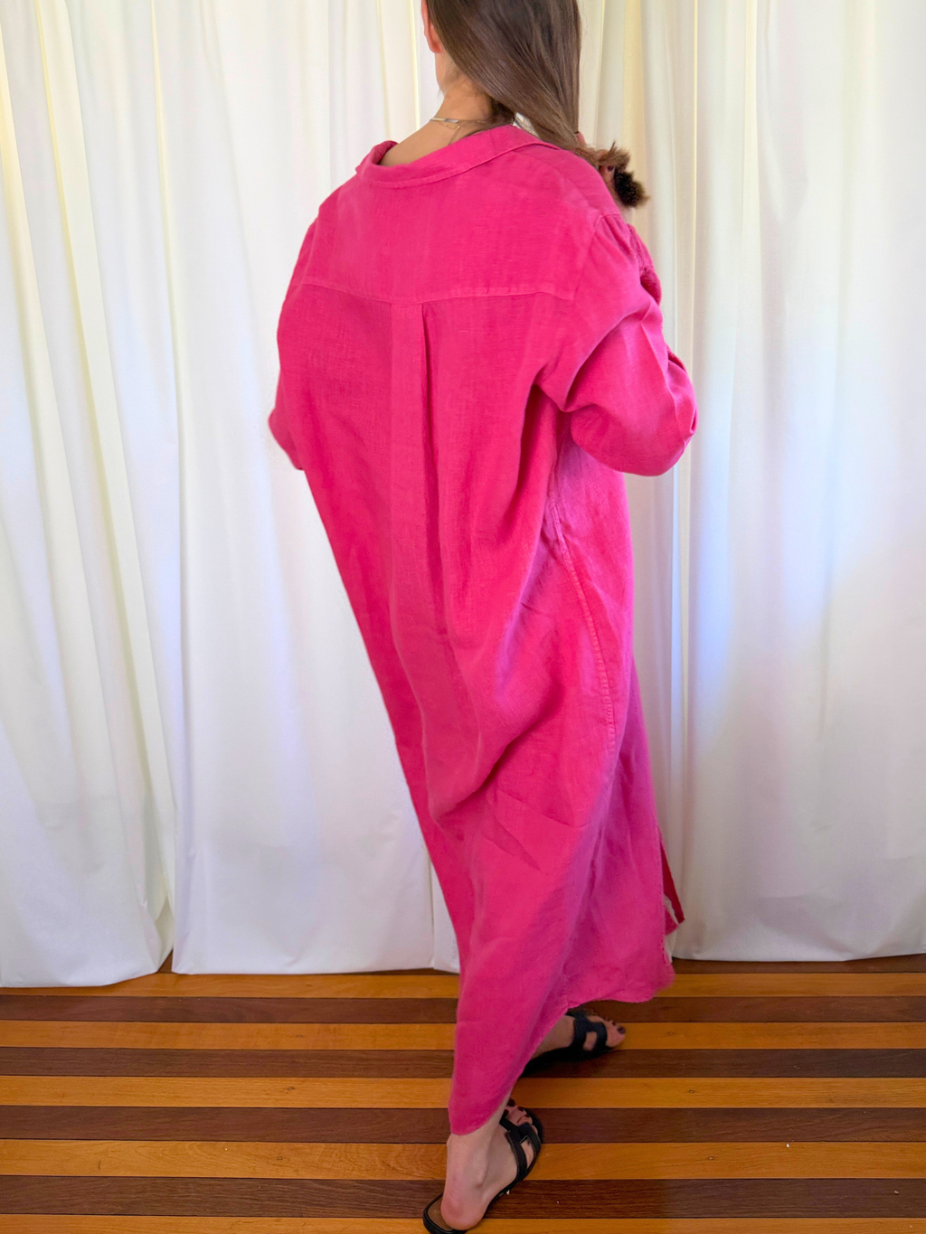 Frank & Eileen - Rory Washed Linen Maxi Shirtdress – Raspberry Pink - Size Large