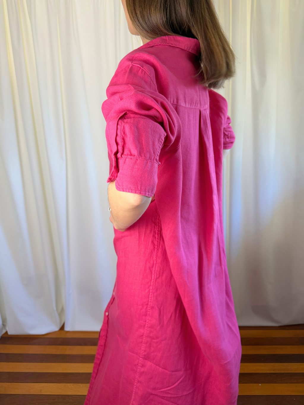 Frank & Eileen - Rory Washed Linen Maxi Shirtdress – Raspberry Pink - Size Large