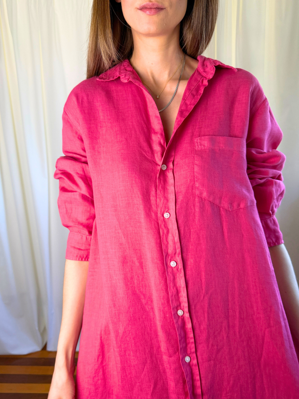 Frank & Eileen - Rory Washed Linen Maxi Shirtdress – Raspberry Pink - Size Large