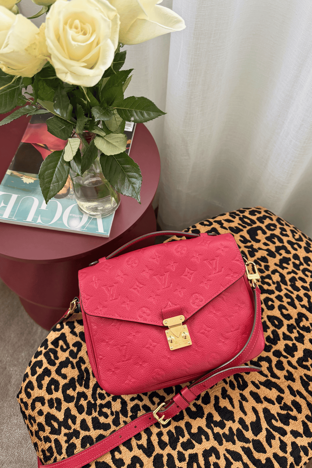 Louis Vuitton Pochette Métis Monogram Empreinte Leather Bag – Cerise