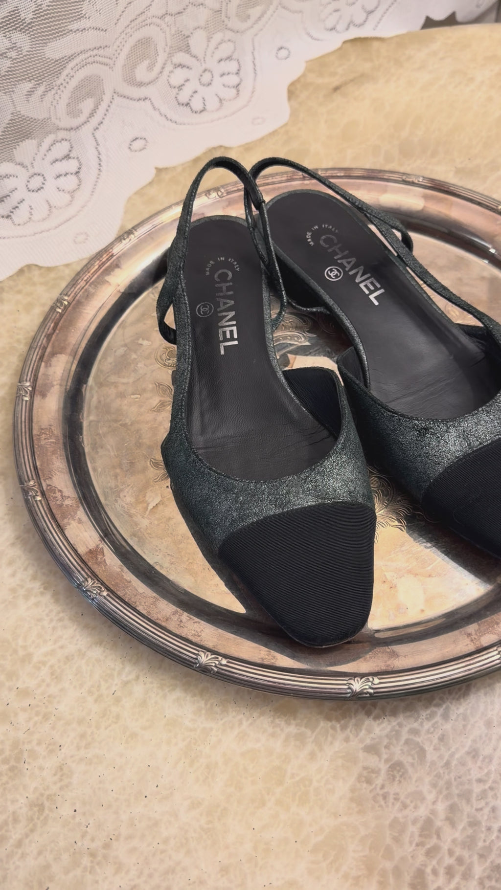 Chanel Sling Back Flat Metallic - Size 39